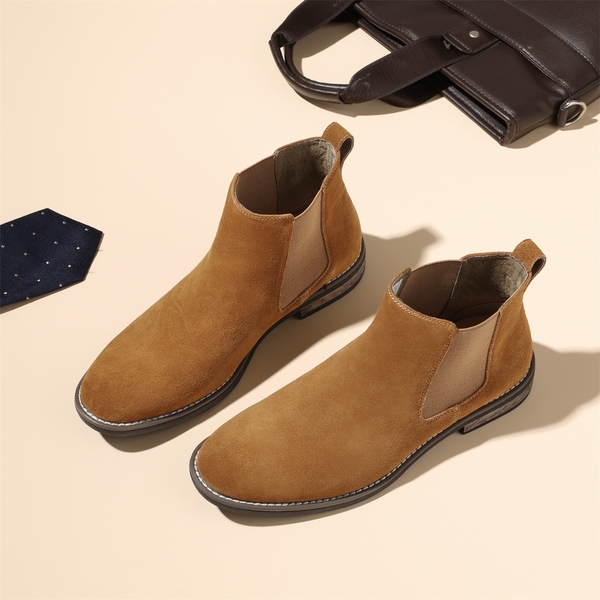 Men's Timeless Suede Leather Chelsea Boots - CAMEL - 6